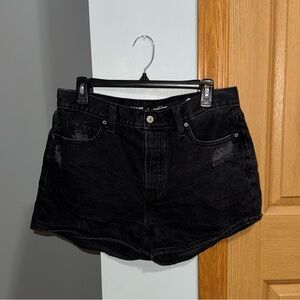 Old Navy High-Rise Slouchy Straight Black Distressed Denim Shorts Women’s Size 8